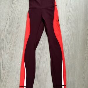lululemon athletica Burgundy Leggings with Red and White Panels